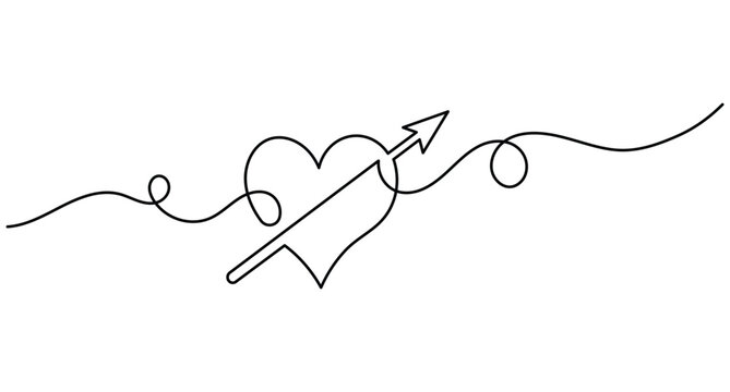 Heart arrow line art featuring continuous one line drawing with love symbol and editable strokeHeart arrow line art featuring continuous one line drawing with love symbol and editable stroke
