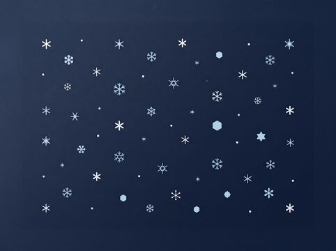 Dark Navy Blue Snowflake Pattern Background, Abstract Winter Night Sky with Scattered White Snowflakes and Stars for Christmas Holiday Design