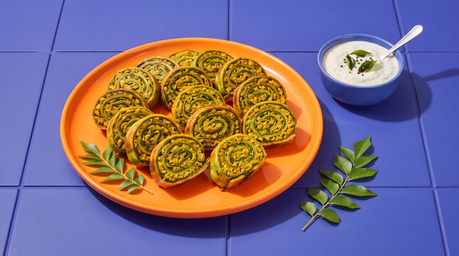 Steamed pathrode slices served with coconut chutney, Konkani snack