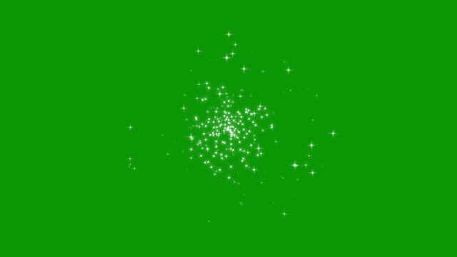 Luxury white glitter sparkle star trail burst, magical twinkling particle overlay, 4k seamless loop, fairy dust glow path, shimmering starlight transition, pixie doodle, green background