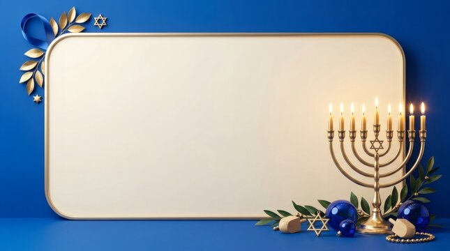 Hanukkah celebration background with menorah and blank frame for your text
