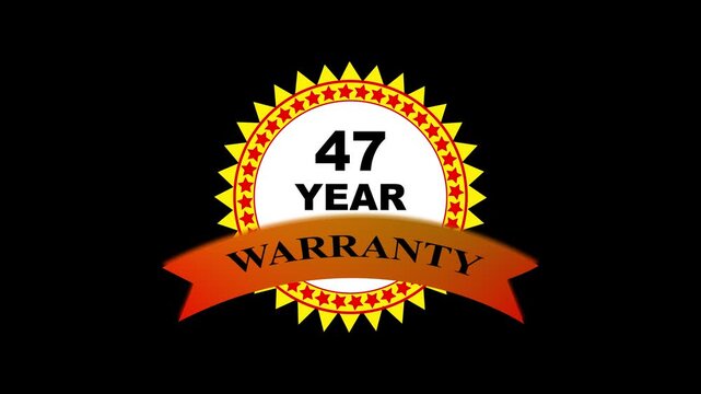 47 year warranty badge animation, gold and red emblem for product guarantee and assurance certified