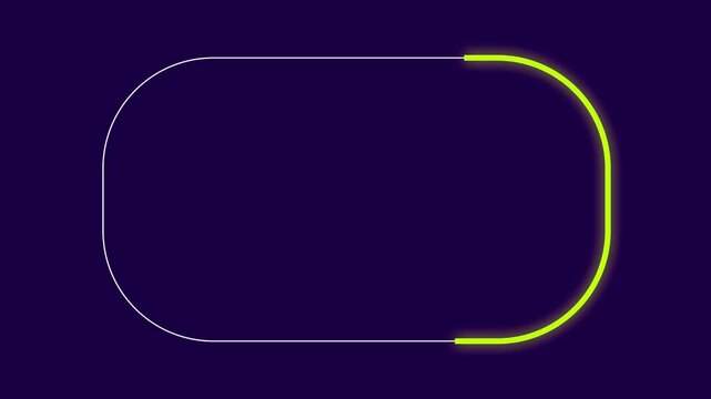 Animation of glowing neon rectangle on purple background. abstract glowing yellow neon rectangle border frame.