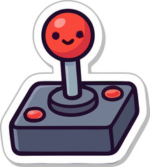 Cute cartoon joystick sticker illustration with a smiling face and playful design © Asia