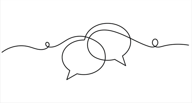 Speech bubble outline with continuous line art, overlapping curves and editable stroke designSpeech bubble outline with continuous line art, overlapping curves and editable stroke design