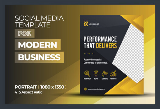 Premium Black and Gold Corporate Performance Flyer Template and Portrait Social Media Post Ads.