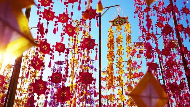The sea of ​​Isan tung(flags), brightly colored tung swaying with the wind.