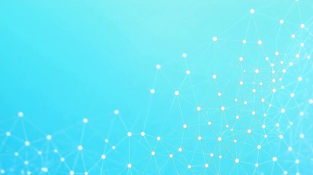 Abstract network structure with white dots and lines on light blue background