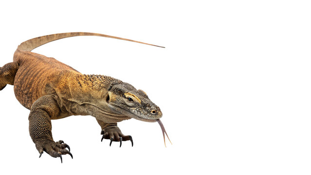 Komodo dragon reptile giant lizard walking isolated on transparent background.