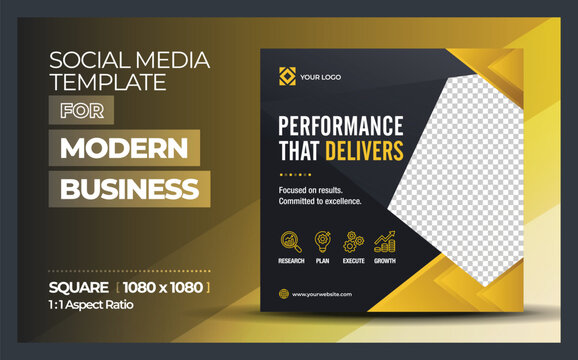 Premium Black and Gold Corporate Performance Flyer Template and Square Social Media Post Ads.