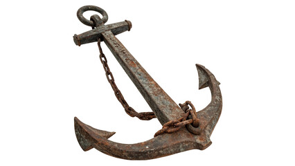 Heavy ancient rusty iron marine ship anchor isolated on transparent background. © JackWatson