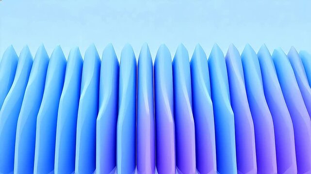 Abstract geometric blue purple spires clustered in continuous 3d structure on light blue background