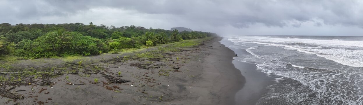 Aerial view, beach and sea, coast with rainforest, Tortuguero National Park, Costa Rica