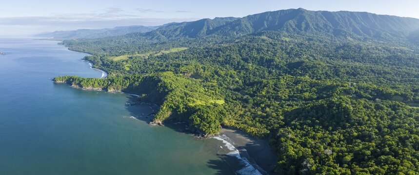 Aerial view, ocean and coast with rainforest, Playa Ventanas, Puntarenas province, Costa Rica