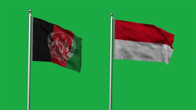 Afghanistan and Indonesia Waving Flags, 3D Illustration
