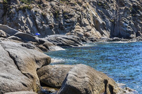 Bizarre rocks in the bay off Sant Andrea, west coast of Elba, Tuscan Archipelago, Tuscany, Italy