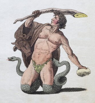 Giant or Titan, mythical creature, mythology, hand-coloured copperplate engraving from Friedrich Justin Bertuch's picture book for children, Vienna 1801