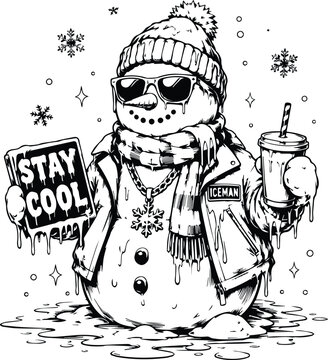 Cool Snowman with Sunglasses Stay Cool Illustration - Hip Hop Snowman Streetwear Christmas Vector Design - iceman