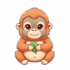 Obraz premium Adorable baby orangutan holding leaf