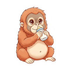 Cute baby orangutan drinking milk © Joko