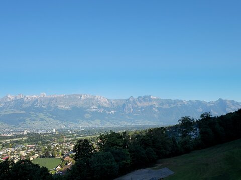 Vaduz Valley Cityscape Beneath Alpine Mountains