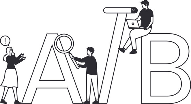 A/B Testing concept showing split testing and comparison analysis. Marketing strategy for website optimization, user experience, data research, and conversion rate improvement for business choice.