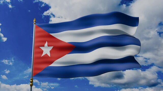 Cuba Flag Waving Against Blue Sky