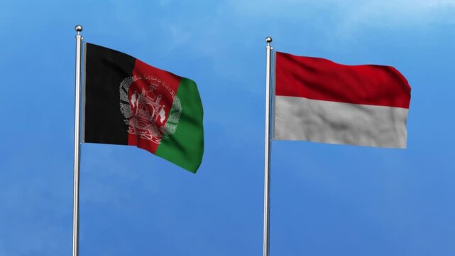 Afghanistan and Indonesia Waving Flags, 3D Illustration
