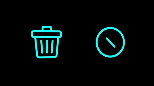Trash can icon on black background. Garbage bin sign, Recycle basket icon. Office trash icon on black background. Delete icon animated.