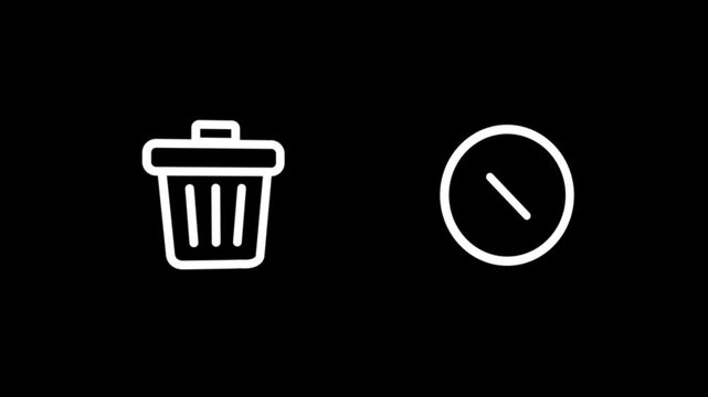 Trash can icon on black background. Garbage bin sign, Recycle basket icon. Office trash icon on black background. Delete icon animated.
