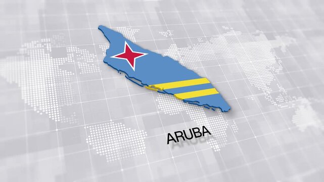 Aruba map with national flag on white digital world map background, global political, geographic border for international news concept wiht minimal background
