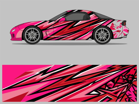Pink sports car with dynamic racing graphics design 2.
