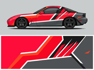 Fototapeta premium Red sports car with dynamic racing stripe design 2.