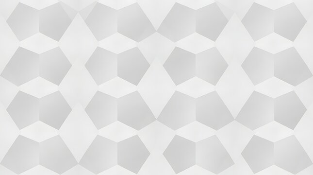 Seamless abstract pattern with geometric pentagon shapes in soft white and grey tones, creating a modern minimalist 3d textured surface design