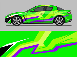 Fototapeta premium Vibrant Green Sports Car with Dynamic Racing Graphics.