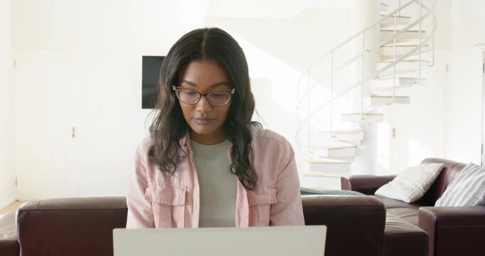 Lifestyle videos indoor of people doing activities at home, feeling stressed, woman holding head whi