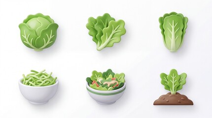 Obraz premium Fresh Lettuce and Salad Vegetables in Bowls and Planting Scene