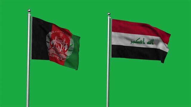 Afghanistan and Iraq Waving Flags, 3D Illustration