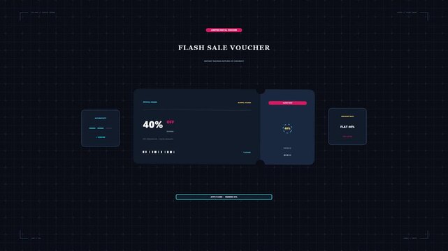 Modern Dark Mode UI Template for Dynamic Promotional Banner with Sleek Cascading Voucher Cards
