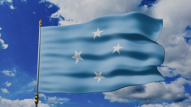 Federated States of Micronesia Flag Waving Against Blue Sky