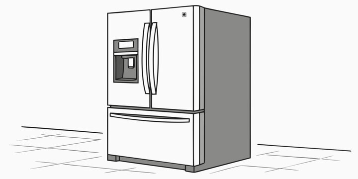 Modern stainless steel french door residential refrigerator with bottom freezer drawer refrigerator appliance household stainless interior technology equipment residential lifestyle icemaker