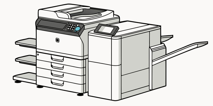Large professional multi-function office photocopier and printer machine illustration with photocopier equipment business technology document workplace illustration electronic commercial