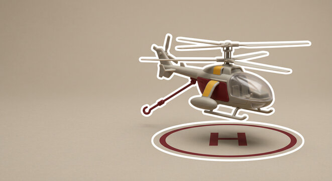 Chopper Helicopter Hovering Above Helipad in Clean 3D Render