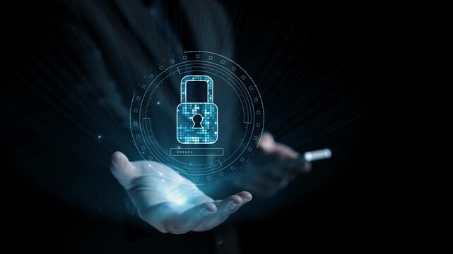 Two hands outstretched toward a glowing digital lock, symbolizing cybersecurity and the importance of data protection in modern technology and digital environments. Qubit