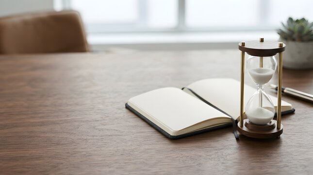 Hourglass and notepad at home