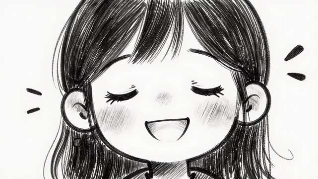 Joyful Expression of a Cartoon Girl with a Bright Smile