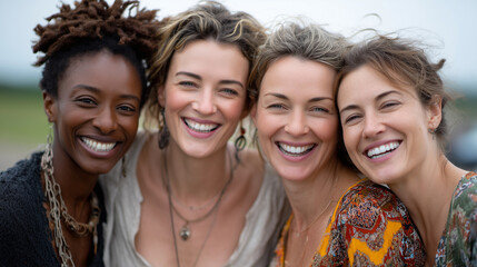 Fototapeta premium Candid Explosive Laughter Among Diverse Friends Outdoors in Bright Daylight — Authentic Joyful Group Connection