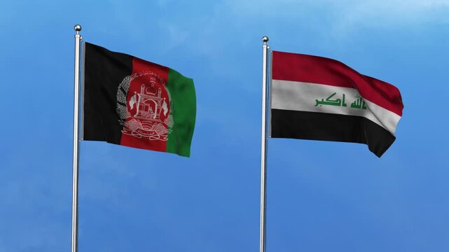 Afghanistan and Iraq Waving Flags, 3D Illustration