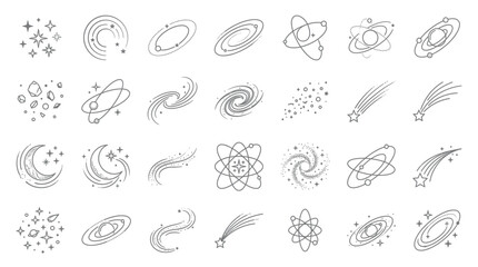 Obraz premium Cosmic Doodle Icons: Stars, Galaxies, and Atoms