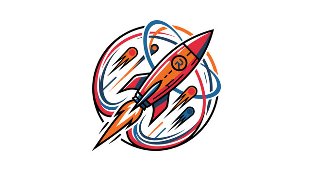 Retro rocket launching with atomic orbit illustration